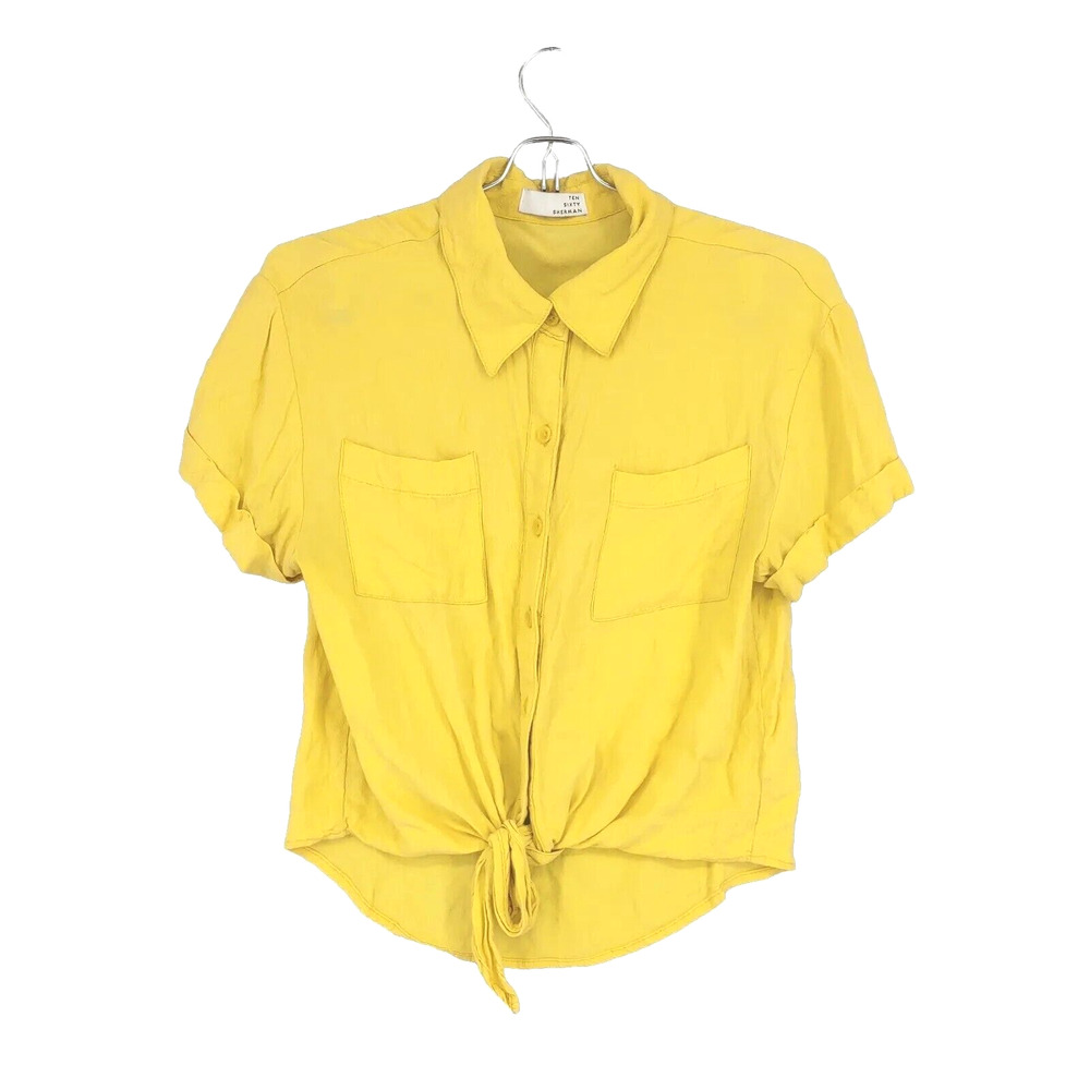 Ten Sixty Sherman Yellow short sleeve button up shirt tie front size XS